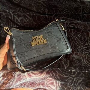 Steve Madden Black Logo Embossed Crossbody Bag with Gold Hardware